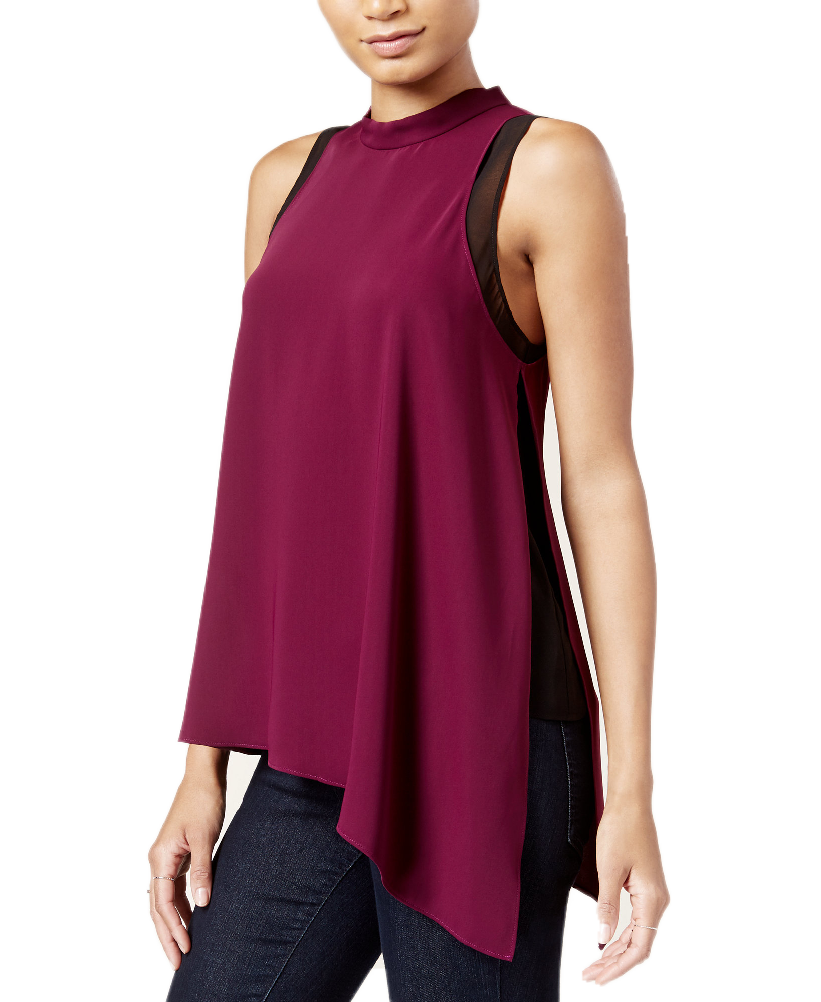 RACHEL Rachel Roy Women Asymmetrical Colorblocked Top Loganberry