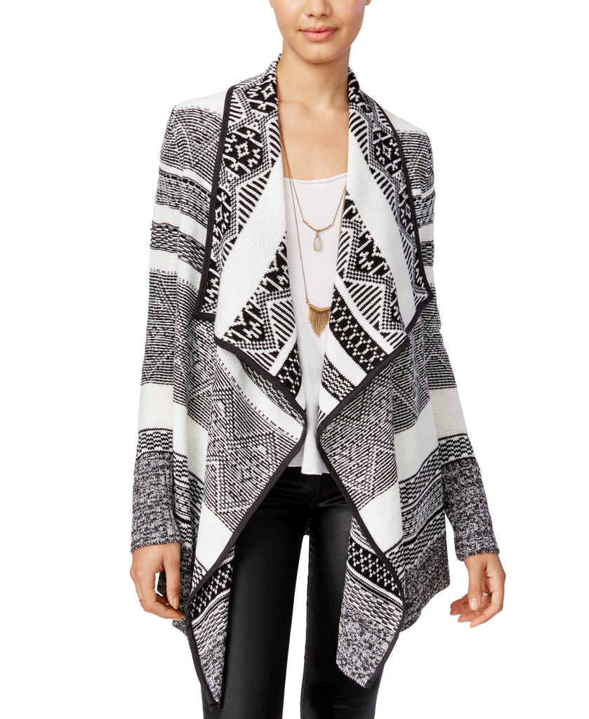 OhMG! Women Draped Aztec Pattern Cardigan White Black