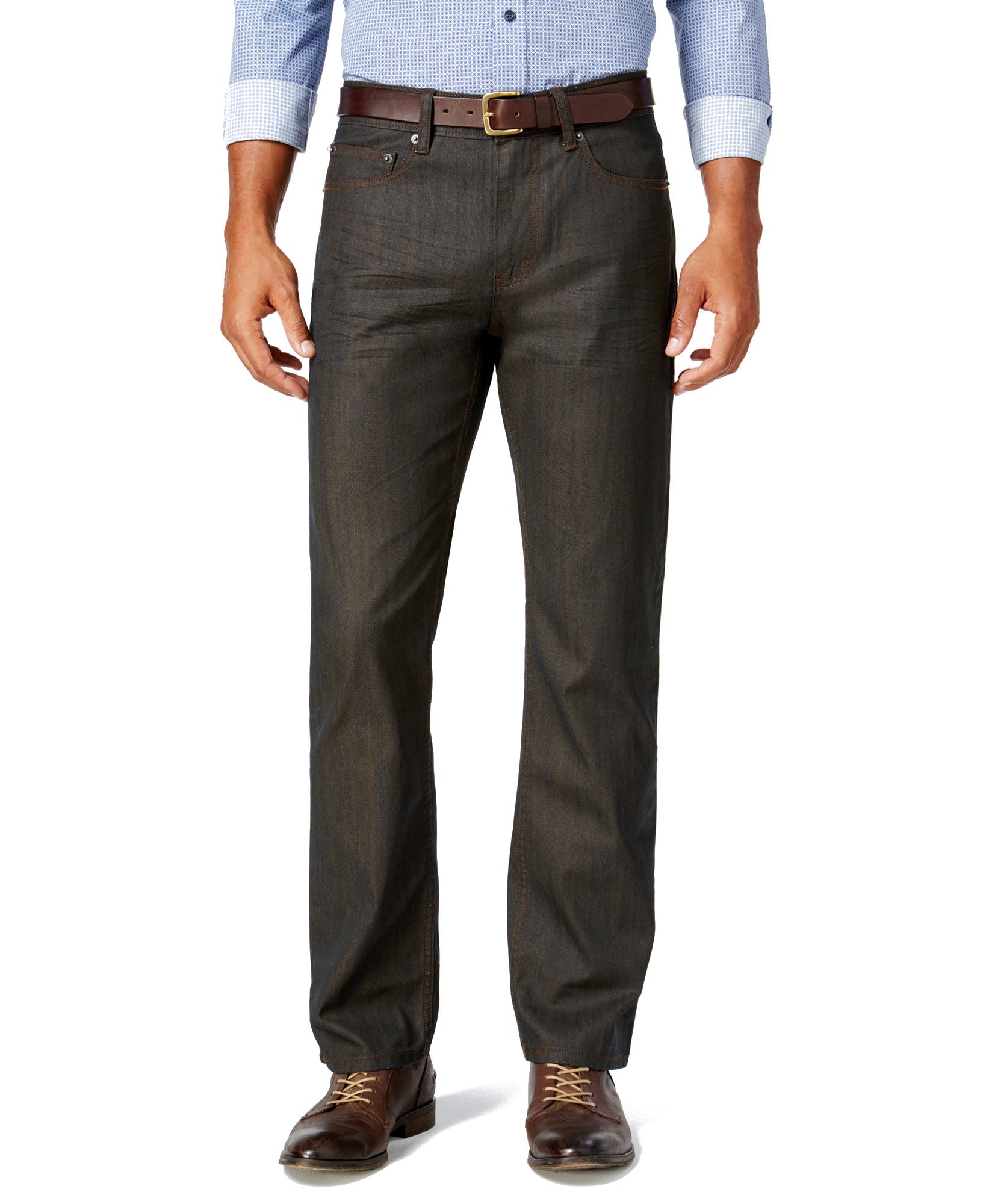 Alfani Men Slim Straight Fit Jeans Brown Coat