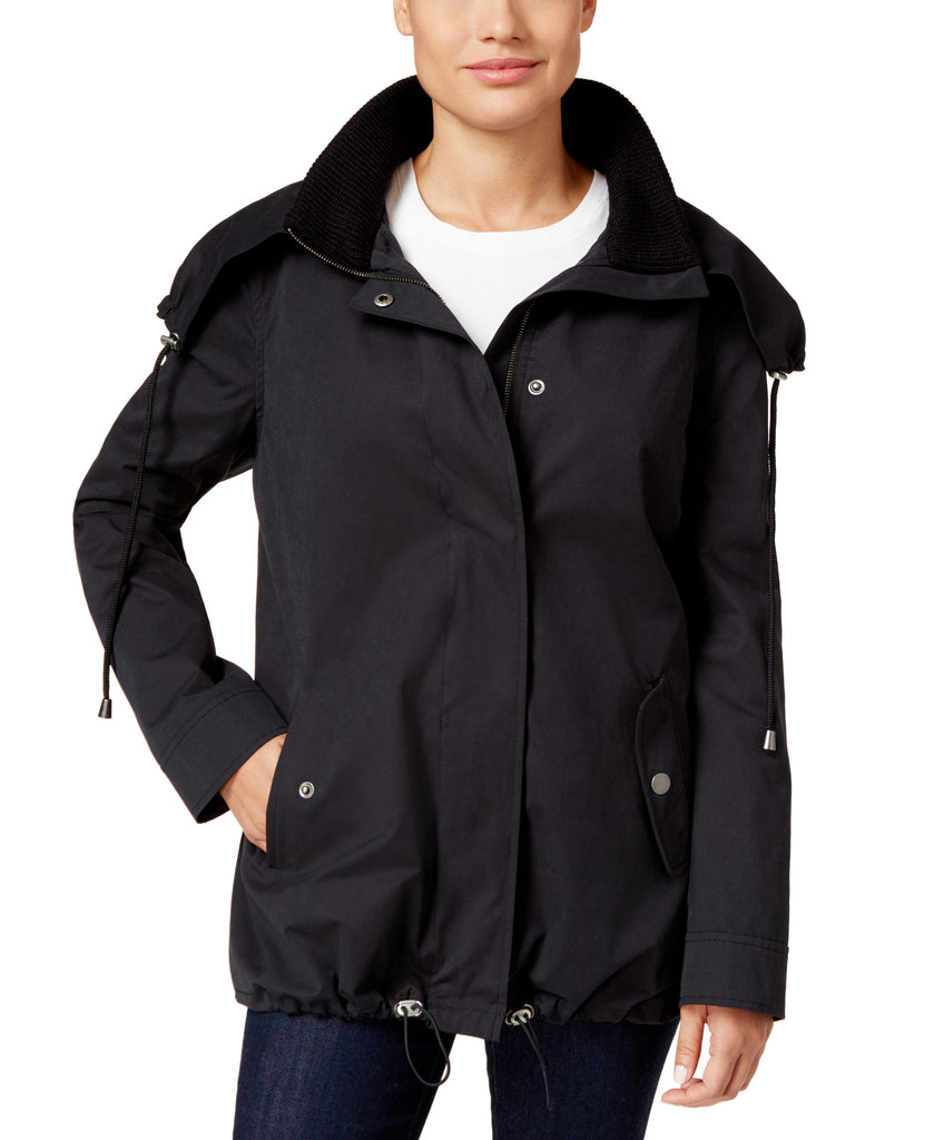 Style & Co Women Hooded Twill Jacket Deep Black