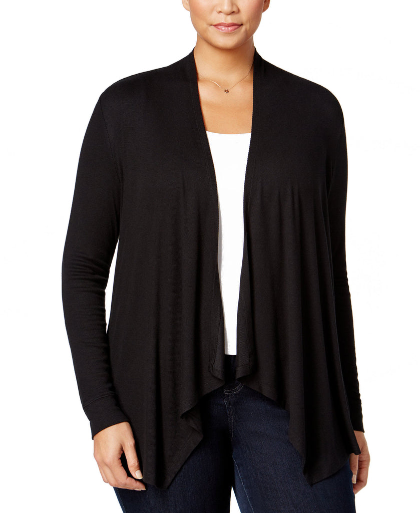 INC International Concepts Women Plus Draped Cardigan Deep Black