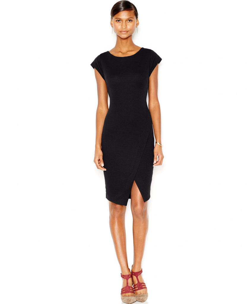 Bar III Women Ribbed Envelope Dress Deep Black