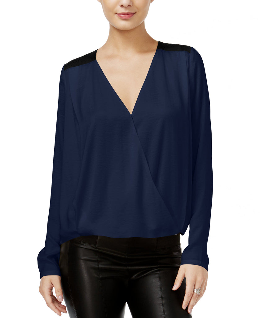 GUESS Women Contrast Surplice Top Medieval Blue