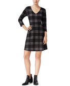 Maison Jules Women Windowpane Fit & Flare Dress Deep Black Combo
