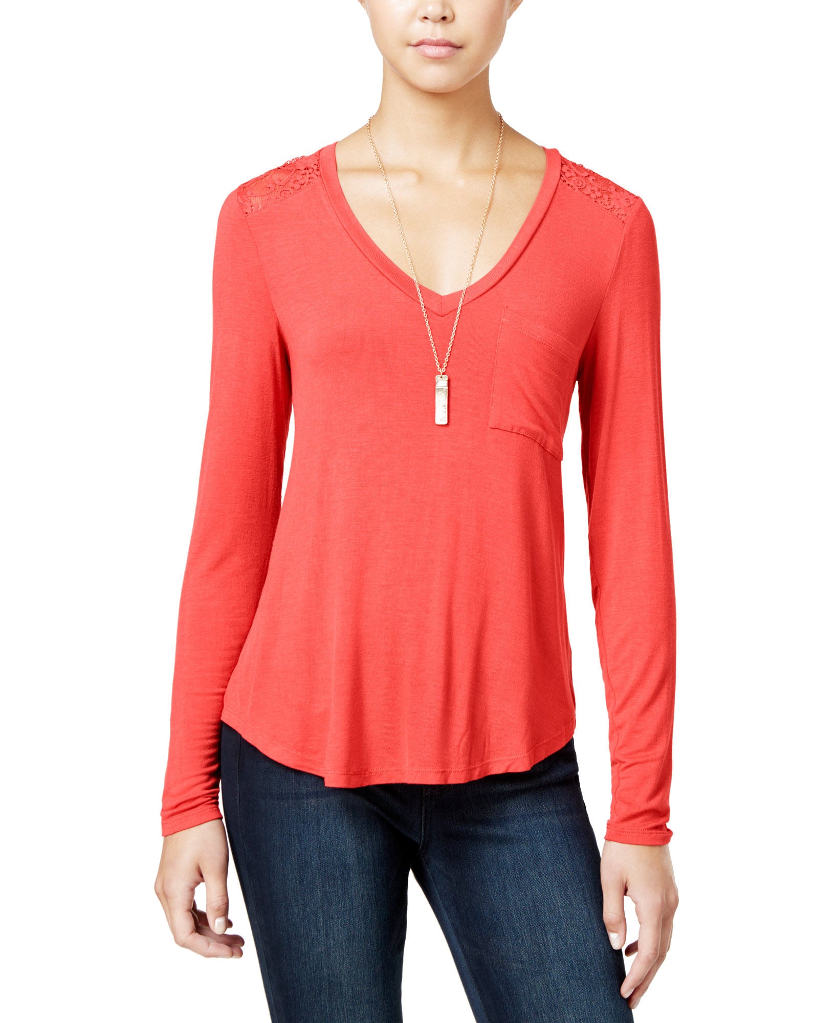 Belle Du Jour Juniors V Neck Top with Necklace Chrysanthemum
