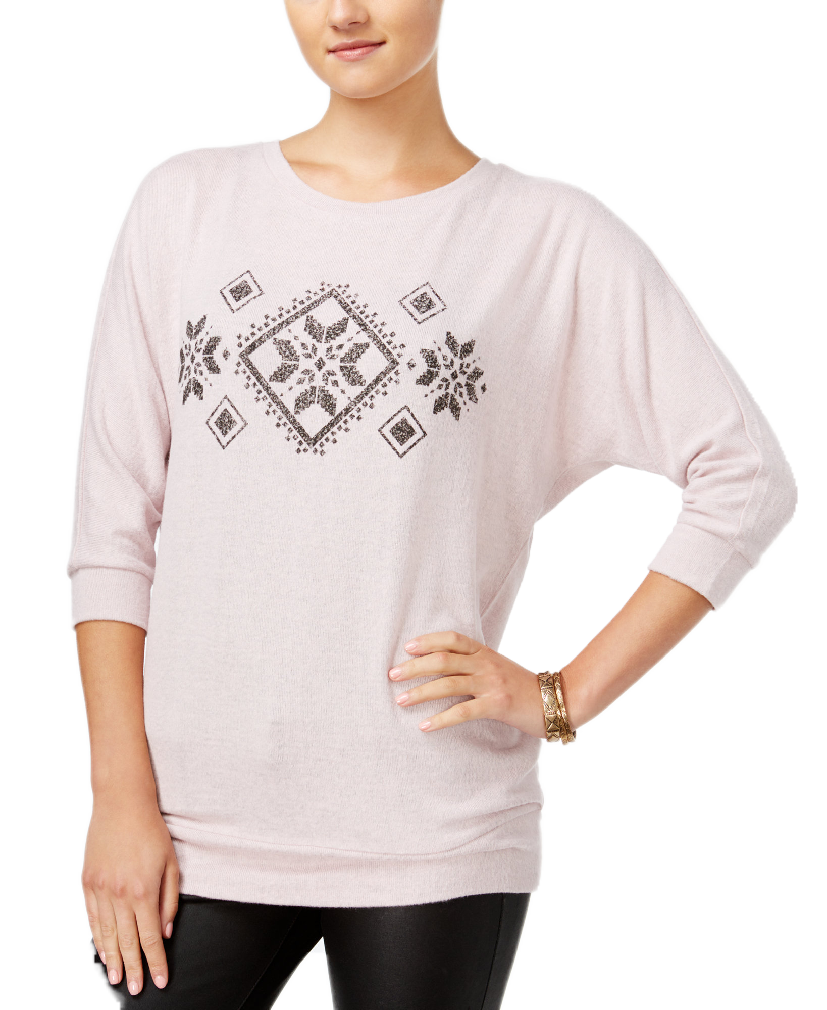 Hippie Rose Women Dolman Sleeve Graphic Top Moonstone