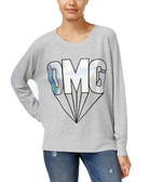 Rampage Juniors Oversized Graphic Sweatshirt Light Heather Grey