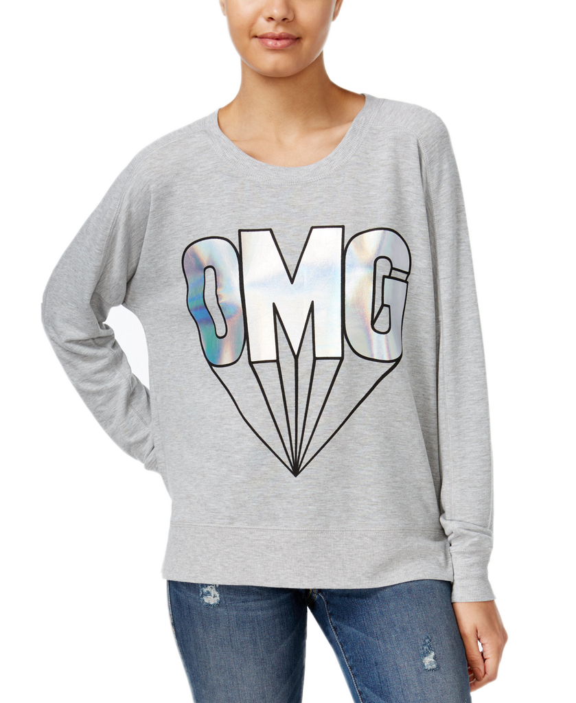 Rampage Juniors Oversized Graphic Sweatshirt Light Heather Grey