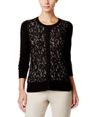 Charter Club Women Sequined Lace Cardigan Deep Black Combo