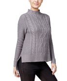 Kensie Women High Low Cable Knit Sweater Titanium