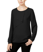 Bar III Women Long Sleeve Overlay Top Black