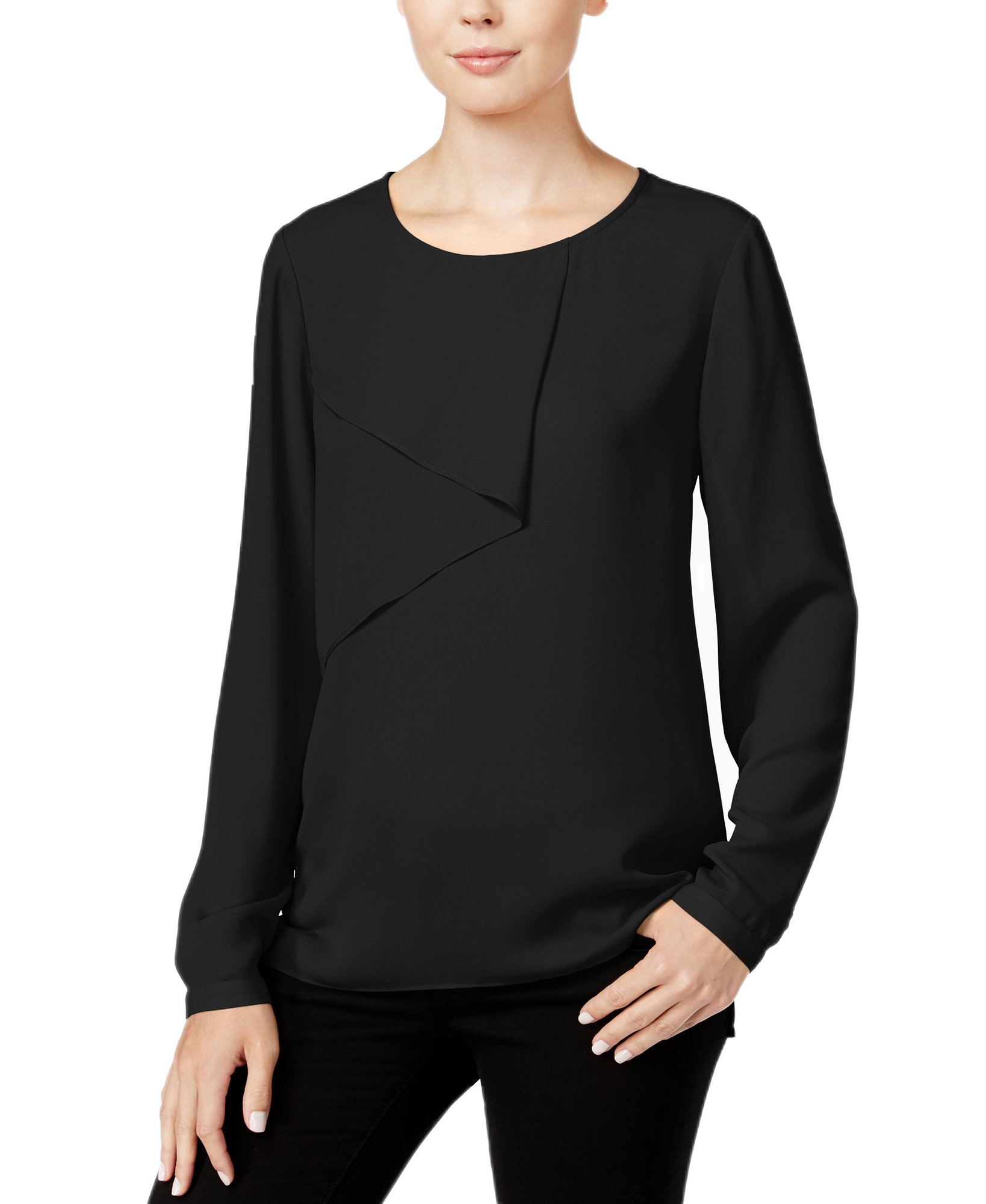 Bar III Women Long Sleeve Overlay Top Black