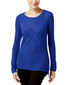 NY Collection Women Cable Knit Sweater Blue