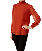 NY Collection Women Metallic Detail Turtleneck Blouse Gingerbread