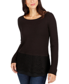 Lucky Brand Women Lace Trim Sweater Jet Black
