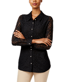 Charter Club Women Lace Shirt Deep Black