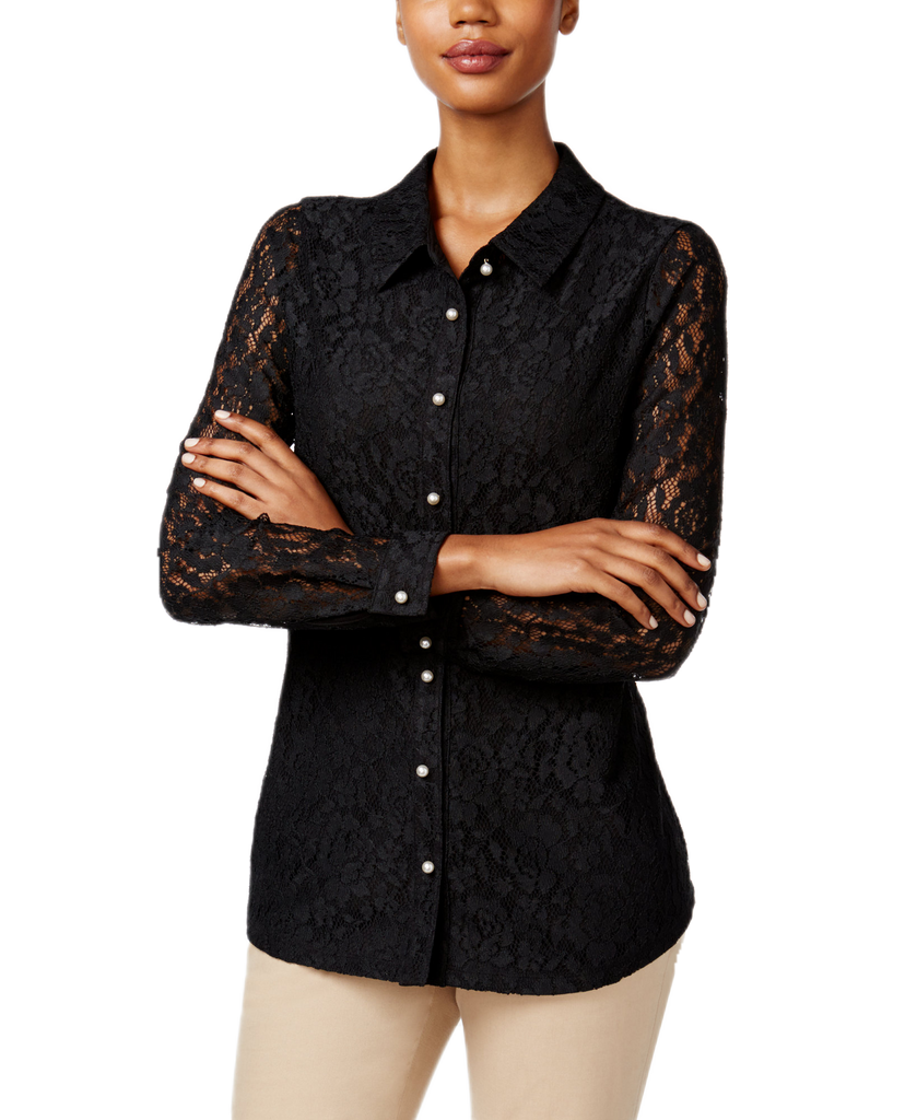 Charter Club Women Lace Shirt Deep Black