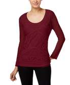 INC International Concepts Women Mixed Media Sheer Top Port