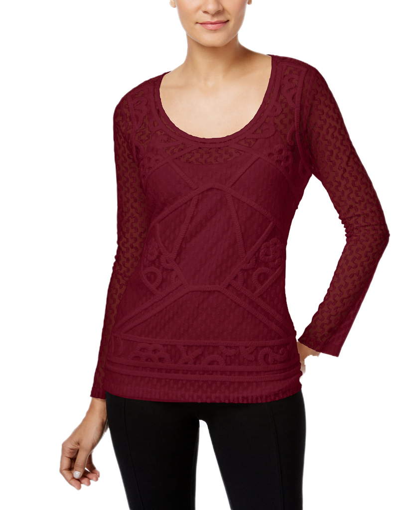 INC International Concepts Women Mixed Media Sheer Top Port