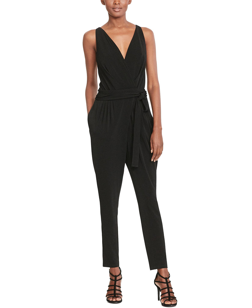 Lauren Ralph Lauren Women Petite Jersey Surplice Jumpsuit Black