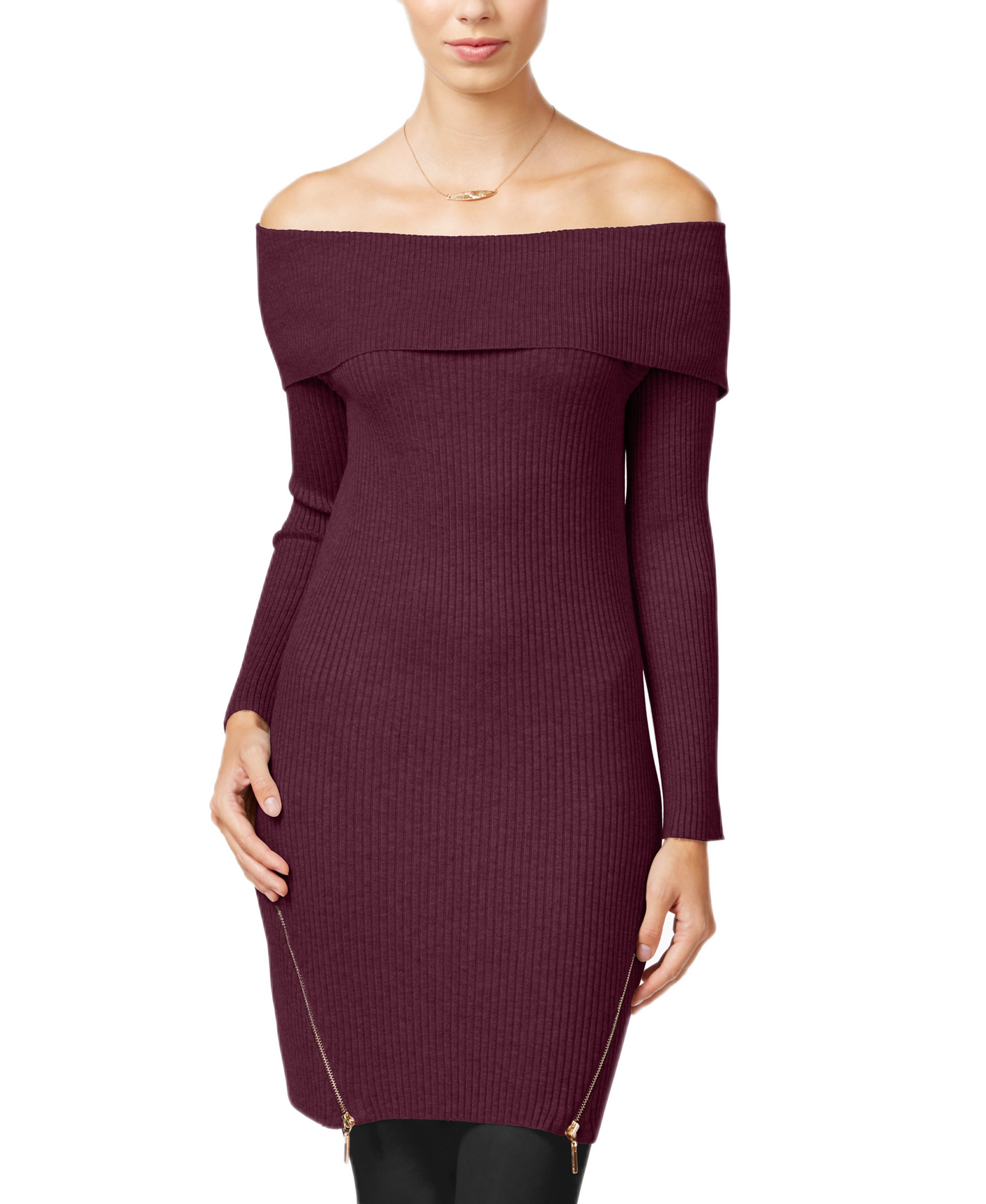 Material Girl Women Off The Shoulder Tunic Sweater Zinfandel