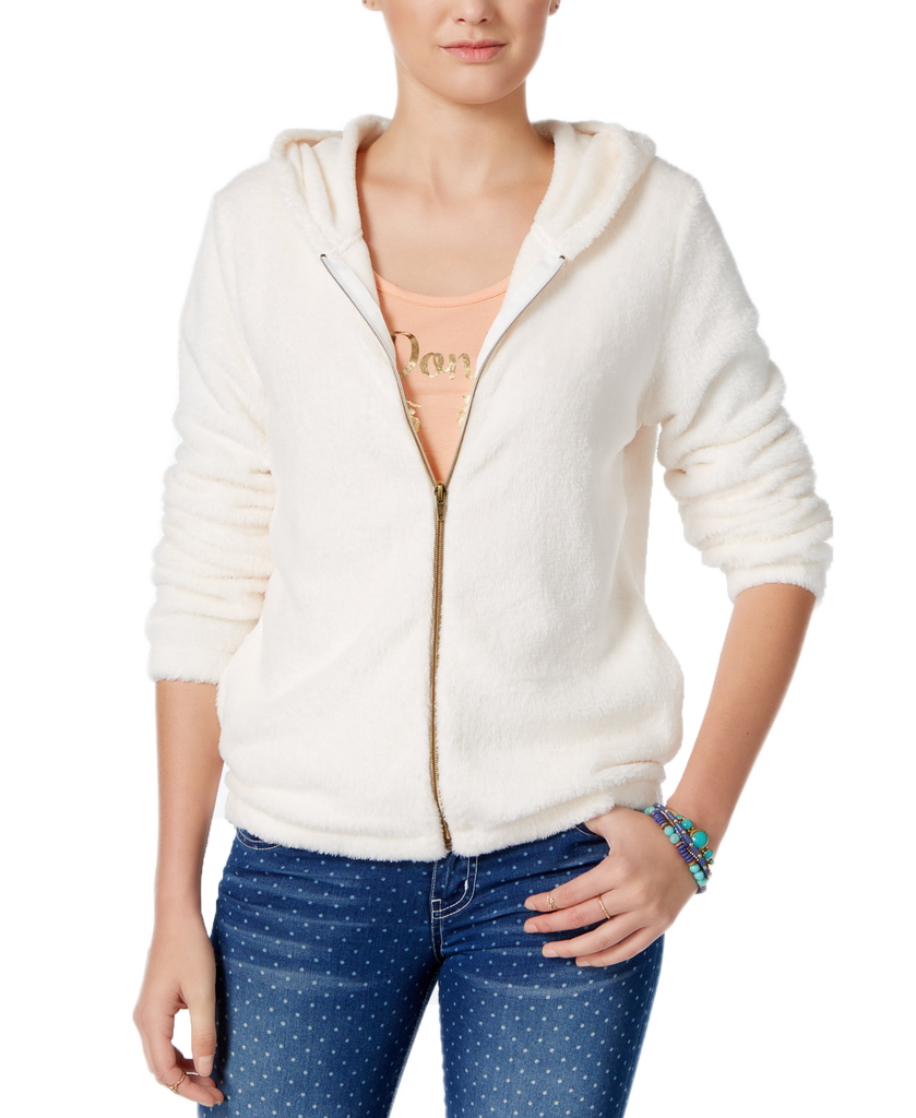 Belle Du Jour Juniors Fuzzy Hoodie Ivory