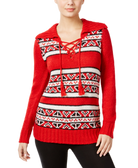 G.H. Bass & Co Women Striped Lace Up Sweater Classic Red Combo