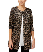 JM Collection Women Petite Metallic Print Jacket Cheetah Shimmer