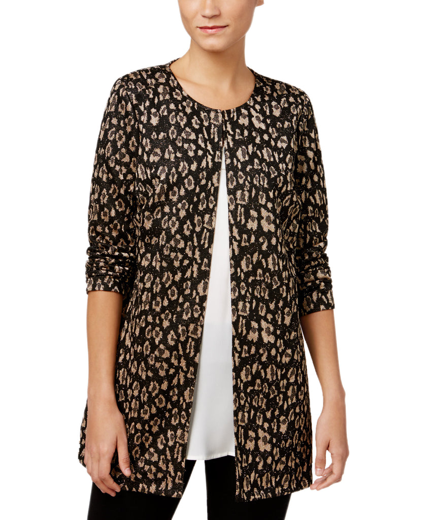 JM Collection Women Petite Metallic Print Jacket Cheetah Shimmer