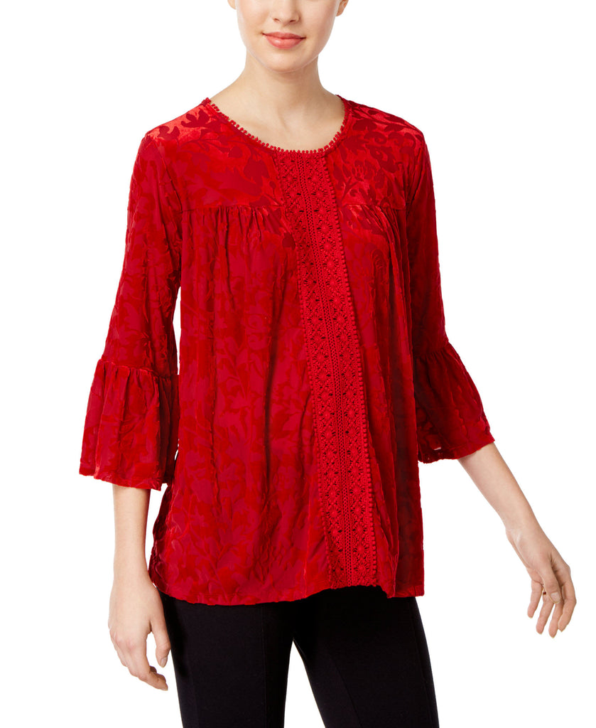 John Paul Richard Women Textured Peasant Top Sundried Tomato Burnout