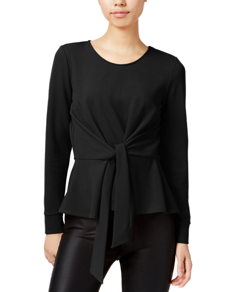 Bar III Women Tie Front Peplum Top Deep Black