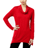 NY Collection Women Asymmetrical Cowl Neck Top Scarlet Sage