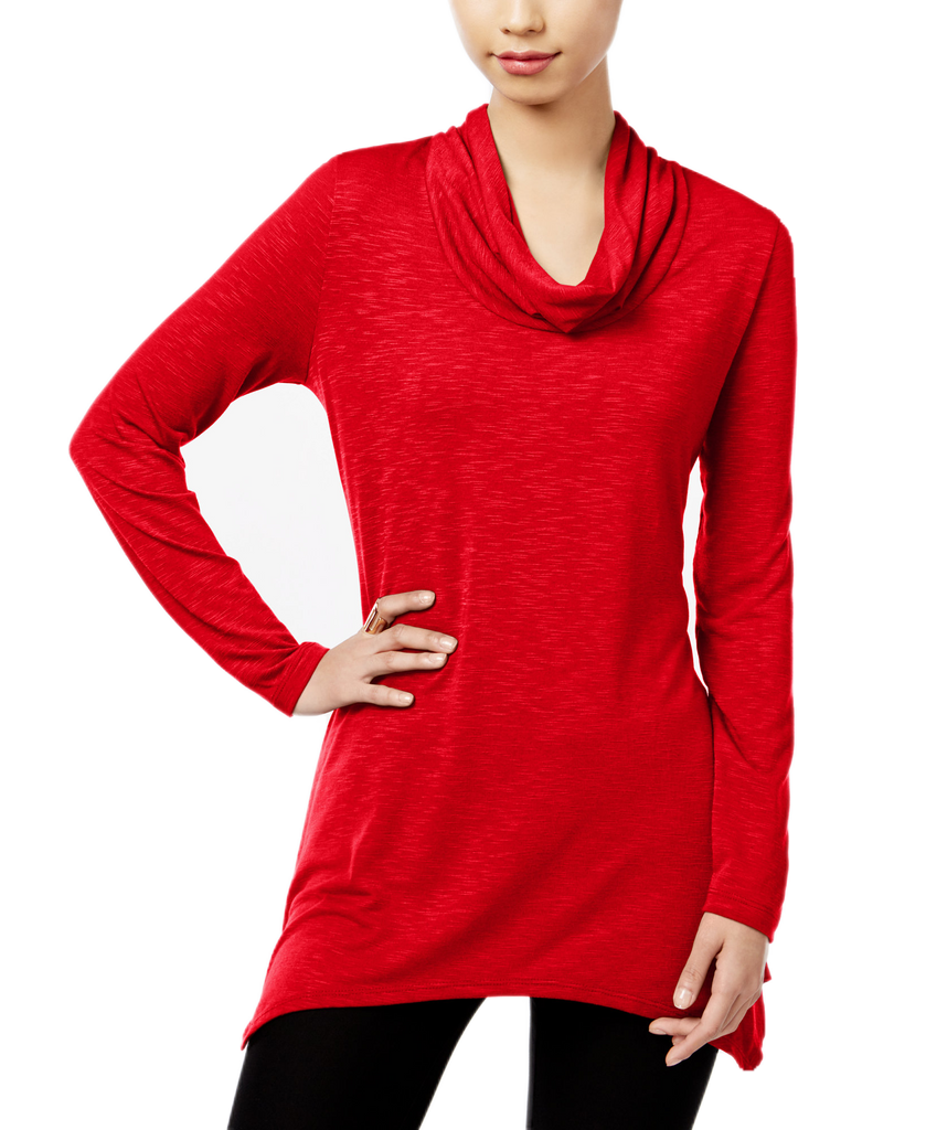 NY Collection Women Asymmetrical Cowl Neck Top Scarlet Sage