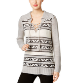 G.H. Bass & Co Women Striped Lace Up Sweater Grey