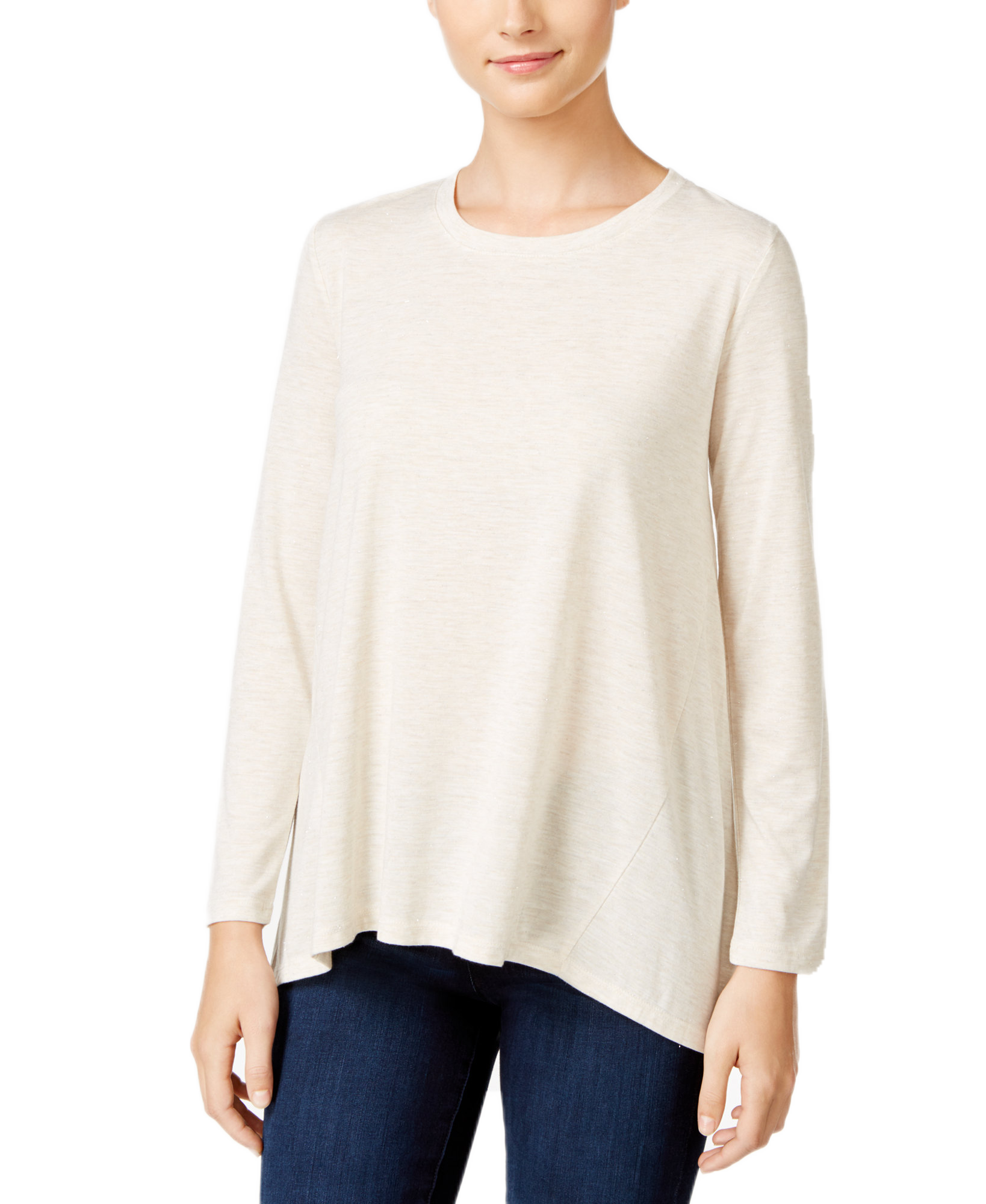Style-&-Co-Women-Petite-Petite-Sparkle-Swing-Top-Warm-Ivory