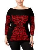 INC International Concepts Women Plus Jacquard Tunic Real Red