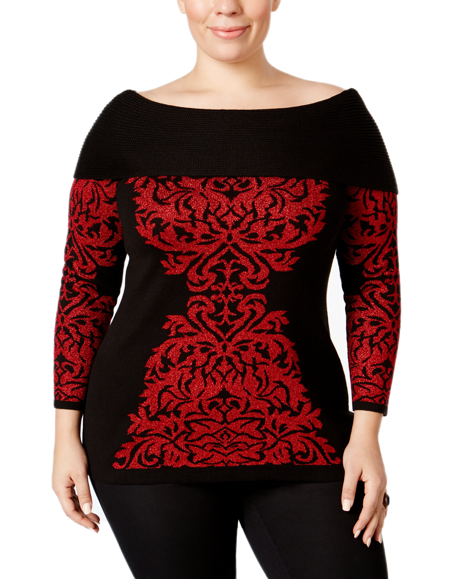 INC International Concepts Women Plus Jacquard Tunic Real Red