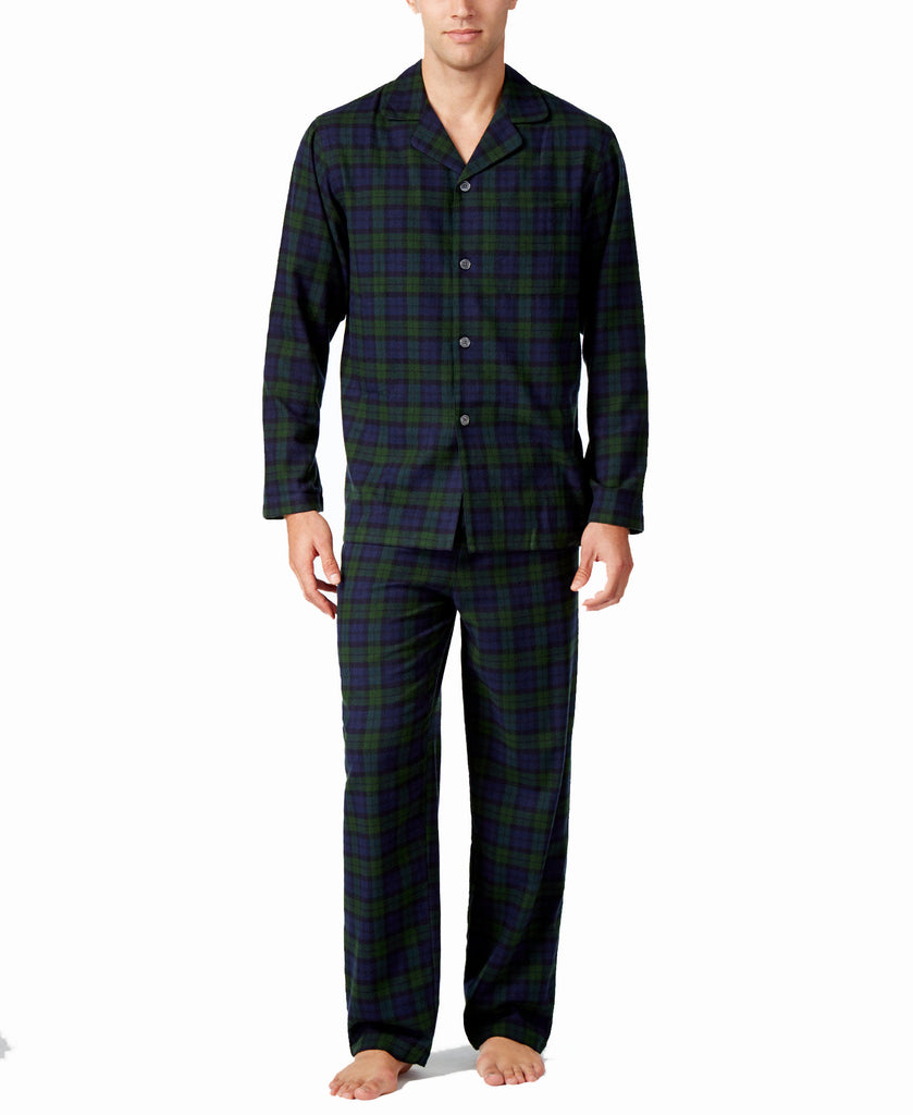 Club Room Men Plaid Flannel Pajama Set Black Watch