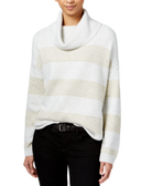 Tommy Hilfiger Women Striped Metallic Turtleneck Sweater Grey Heather