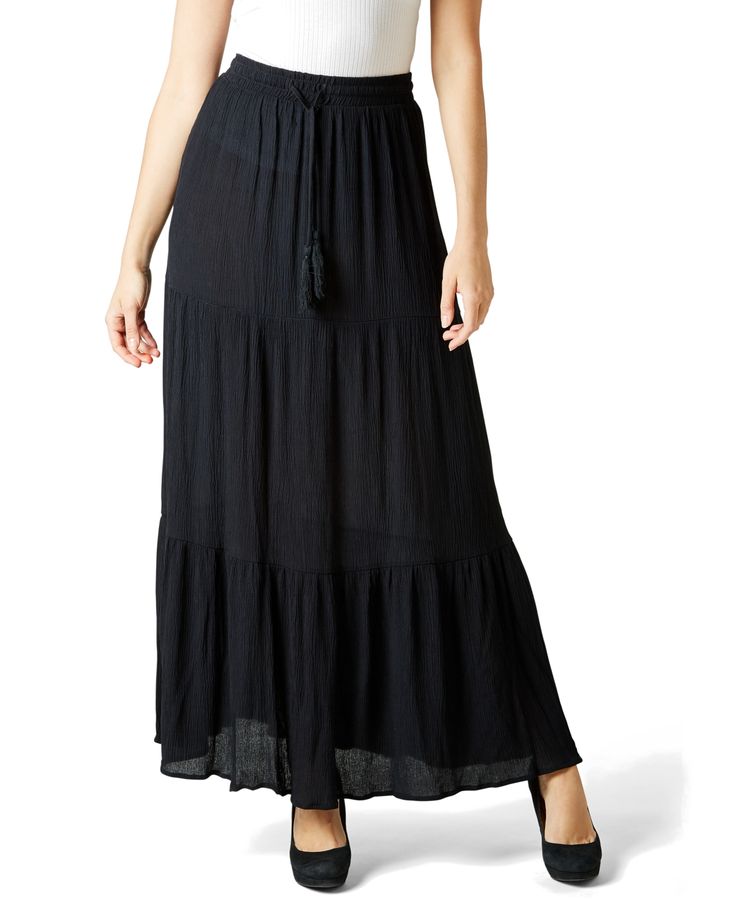 Ultra Flirt Women Tiered Crinkle Maxi Skirt Black