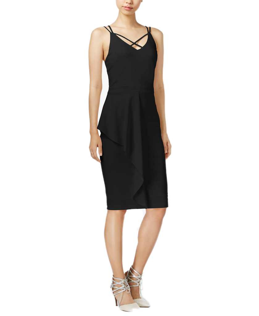 Bar III Women Draped Bodycon Dress Deep Black