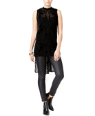 Bar III Women Velvet Burnout High Low Tank Top Deep Black