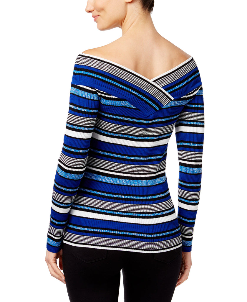 INC International Concepts Women Reversible Off The Shoulder Striped Sweater