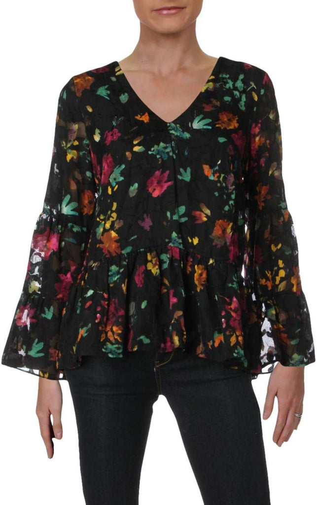 ECI Women Floral Burnout Top Black