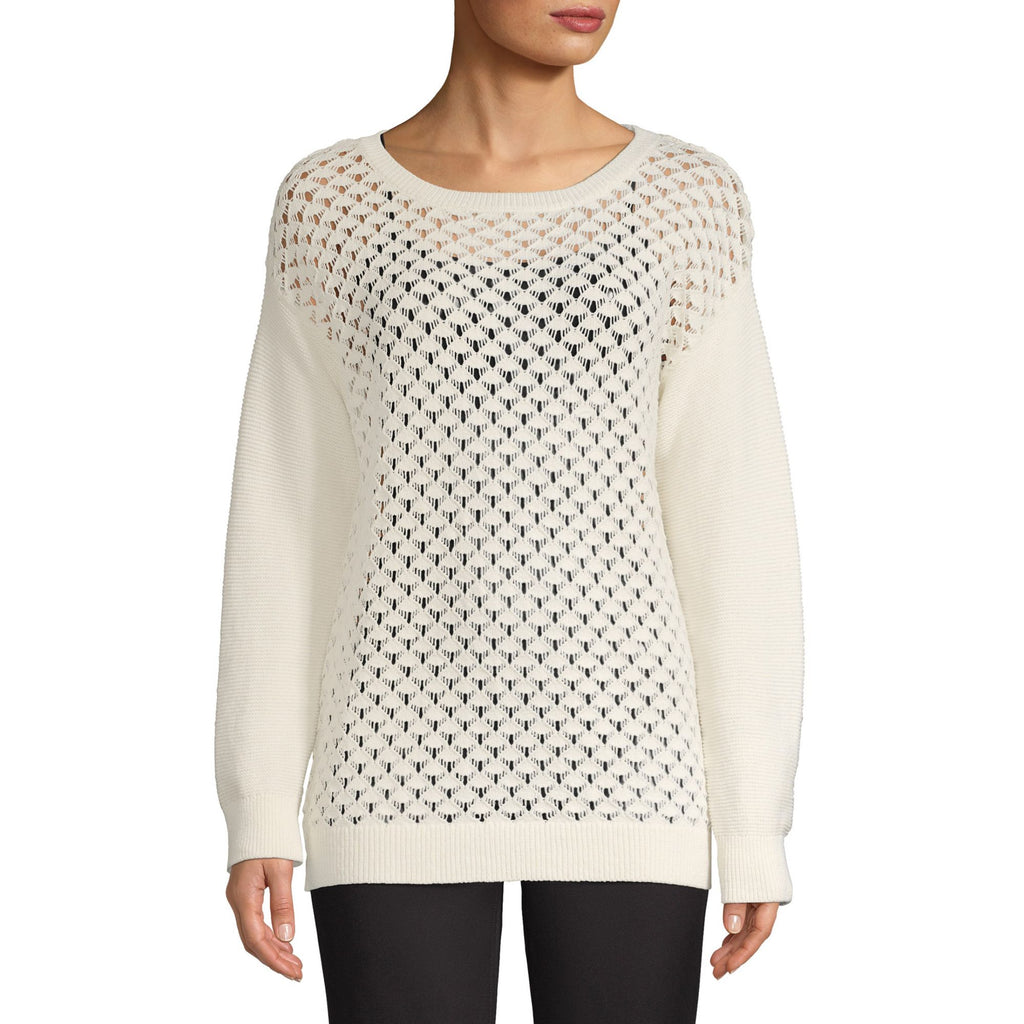 Jones New York Women Patterned Cotton Sweater Ecru