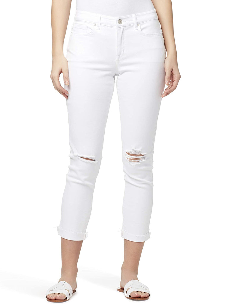 William Rast Women Ripped Cuffed Boyfriend Jeans White