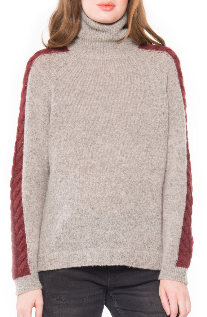 Willow & Clay Women Cable Detail Turtleneck Sweater Mocha