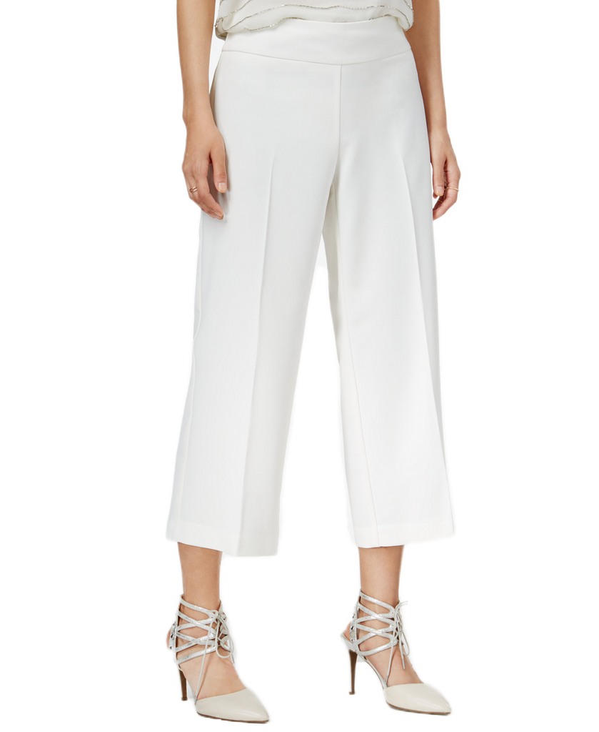 Bar III Women Wide Leg Cropped Pants Egret