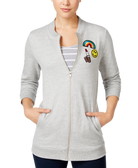 Almost Famous Juniors Patch Trim Tunic Bomber Jacket Light Heather Grey
