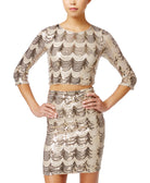 Crystal Doll Juniors 2 Pc. Sequined Bodycon Dress Champaign Gold